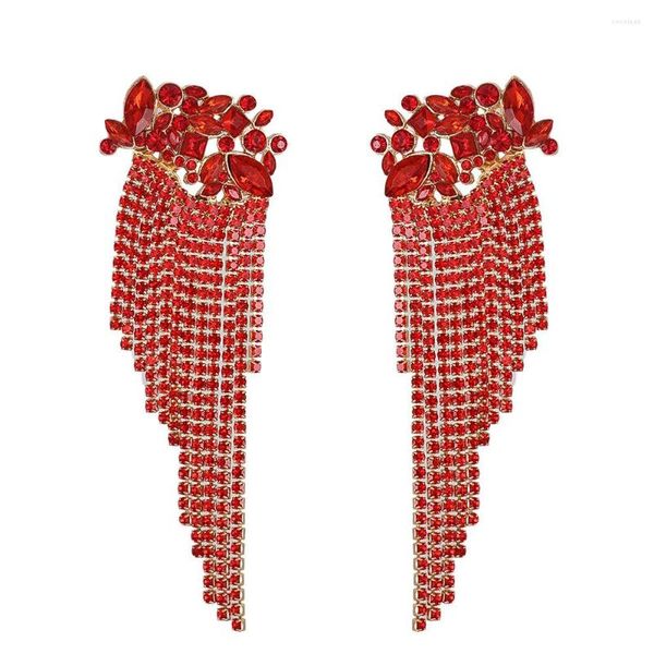 Pendientes colgantes Vintage con borla larga para mujer, moda bohemia de lujo, flor de cristal roja grande, joyería de boda al por mayor