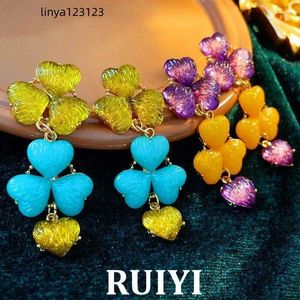 Dangle Oorbellen Vintage Liefde Hart Bloem Kwastje Hars Drop Earring Voor Vrouwen Sieraden Groothandel 2023 Korea S925 Zilveren Naald