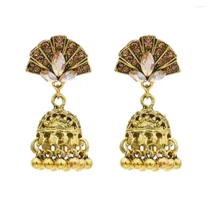 Boucles d'oreilles pendantes Vintage en métal, perles de cloche pour femmes, cage à oiseaux de paon en cristal, Jhumka Antique, robe afghane oxydée, bijoux ethniques