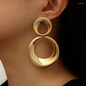 Boucles d'oreilles en peluche vintage Big Round pour les femmes exagérées de couleur or exagérée longue déclaration géométrique bijoux 2024