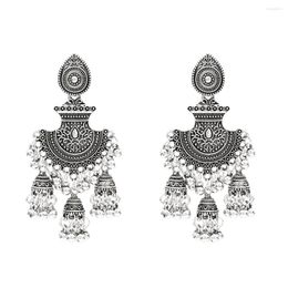 Boucles d'oreilles pendantes Vintage métal Jhumka goutte pour femmes femme oxydé argent couleur cloches gland boucle d'oreille gitane Tribal fête bijoux