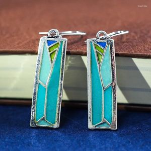 Dangle Oorbellen Vintage Gemengde Kleur Geometrisch Voor Vrouwen Etnische Tribal Groen Blauw Lange Drop Earing Bohemen Sieraden