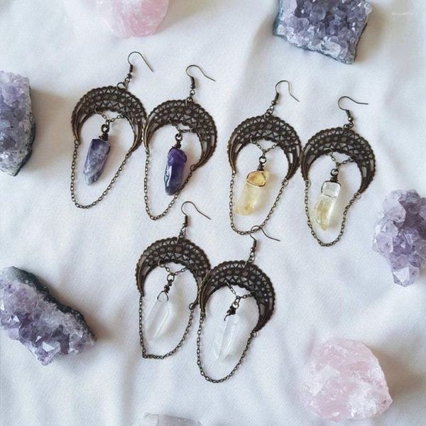 Pendientes colgantes Vintage Luna cristal Irregular para mujeres niñas moda joyería bohemia accesorios regalo bronce bruja oreja ganchos