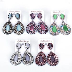 Boucles d'oreilles pendantes Vintage multi couleurs goutte d'eau larme pierre pendentif breloques pavé strass perles goujons haut femmes goutte grand pour cadeau