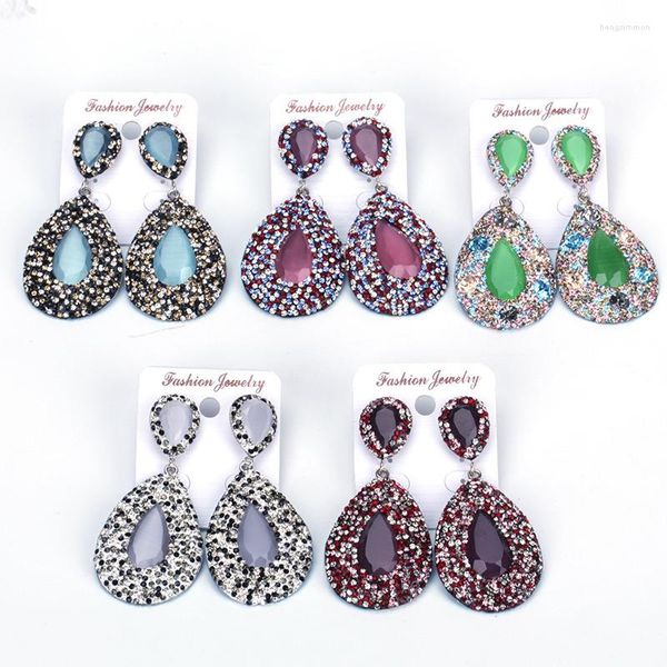 Boucles d'oreilles pendantes Vintage Multi couleurs goutte d'eau larme goutte pierre pendentif breloque pavé strass perles goujons haut grand pour les femmes