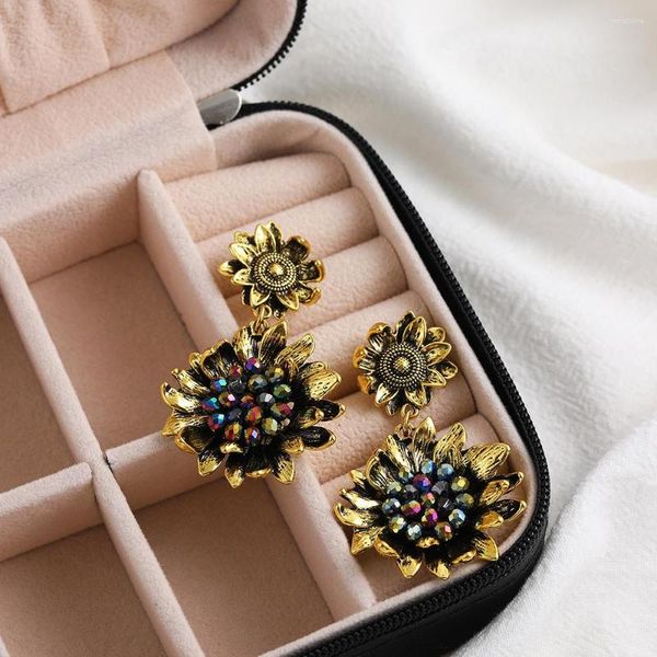 Boucles d'oreilles pendantes Vintage multicolore cristal tournesol pour femmes, en acier inoxydable, fleur, bijoux Punk, accessoires de mariage