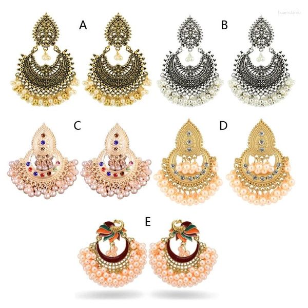 Boucles d'oreilles en peluche vintage rétro national bollywood kundan drop jhumka jhumki bijoux gitan cadeau