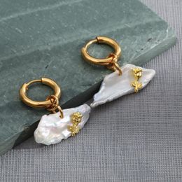 Boucles d'oreilles pendantes Vintage perles d'eau douce naturelles 18K plaqué or véritable acier inoxydable étanche femmes résistant à la décoloration bijoux