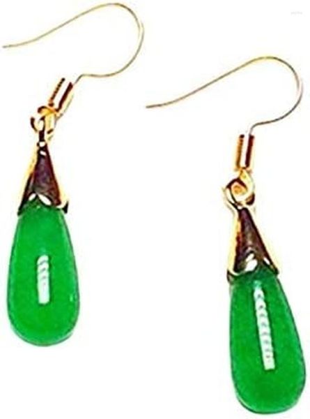 Boucles d'oreilles pendantes Vintage naturel vert jade pierre précieuse goutte 925 pierre femmes bijoux