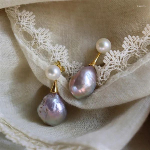 Boucles d'oreilles pendantes Vintage naturel violet baroque perle d'eau douce goutte 925 argent aiguille bijoux femme français littéraire tendance ornement