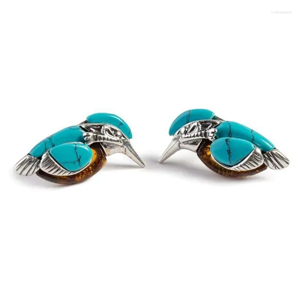 Boucles d'oreilles pendantes Vintage Style naturel bleu Turquoises oiseau femmes mignon Animal en forme de boucle d'oreille accessoires de fête bijoux cadeaux décor d'oreille