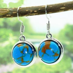 Boucles d'oreilles pendantes Vintage Turquoises naturelles pour femmes grande pierre bleue goutte longue boucle d'oreille Boho bijoux accessoires cadeaux