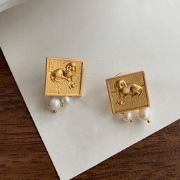 Boucles D'oreilles Pendantes Vintage Niche Art Littéraire Antique À La Main Chien Bonbons Perle D'eau Douce Pour Les Femmes