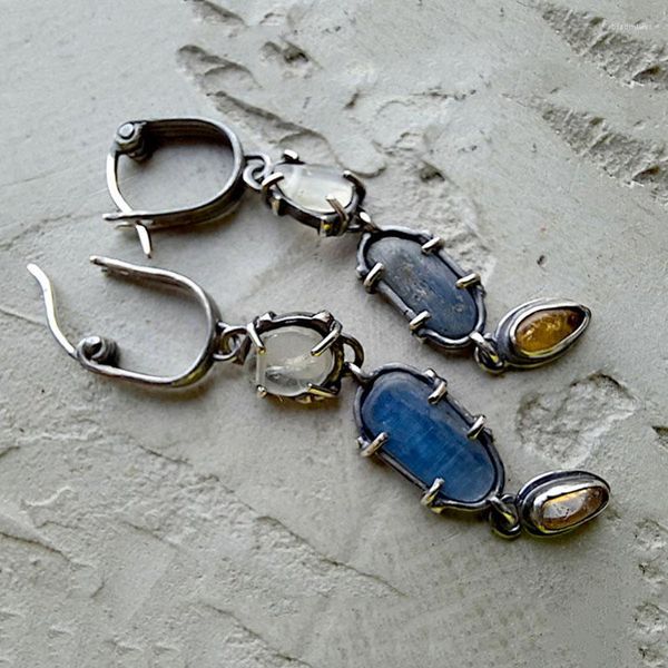 Boucles d'oreilles pendantes Vintage ovale bleu foncé pierre de lune Tribal blanc résine femmes boucle d'oreille breloque ornements bijoux