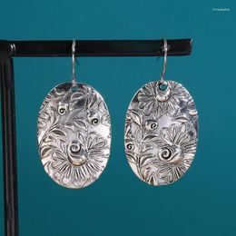 Dangle Oorbellen Vintage Ovale Metalen Hand Gesneden Plant Bloem Drop Earring Voor Vrouwen Meisje Tribal Bloemen Hanger Pendientes