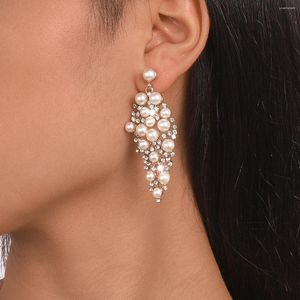 Pendientes colgantes Vintage cadena de perlas diamantes de imitación estilo romántico geométrico barroco pequeño para mujer joyería