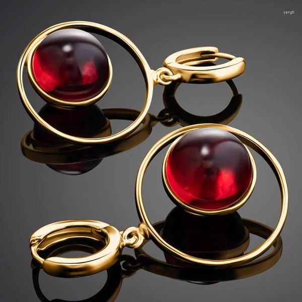 Boucles d'oreilles pendantes Vintage personnalité Simple Imitation rubis grenat femmes Ins mode bague bijoux accessoires