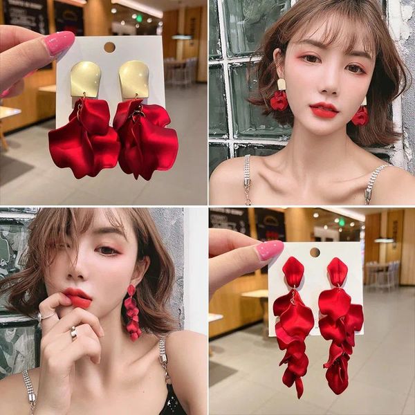 Boucles d'oreilles pendantes Vintage pétale Pendientes Piercing pour femmes bohème acrylique Rose fleur gland longue boucle d'oreille bleu rouge bijoux de mode