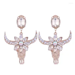 Boucles d'oreilles pendantes Vintage rose Champagne acrylique pour femmes, mode grande fleur en cristal tête de taureau, bijoux vente en gros