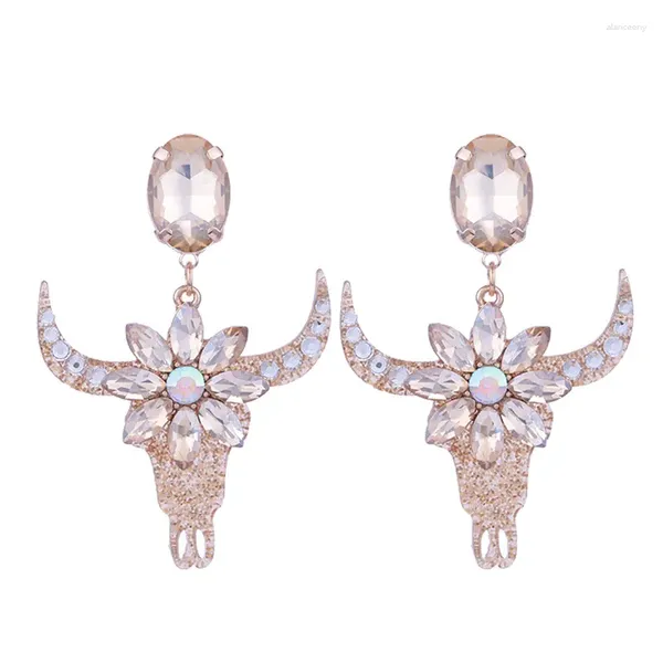 Pendientes colgantes Vintage rosa champán acrílico para mujer moda gran flor de cristal cabeza de toro joyería al por mayor