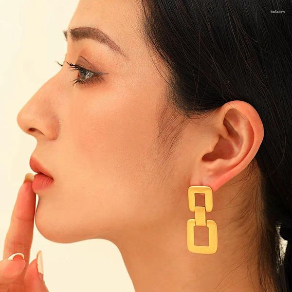 Pendientes colgantes Vintage Punk Hebilla geométrica para mujer Textura cepillada de metal mate Ahueca hacia fuera Pendiente de gota Accesorios de joyería de moda