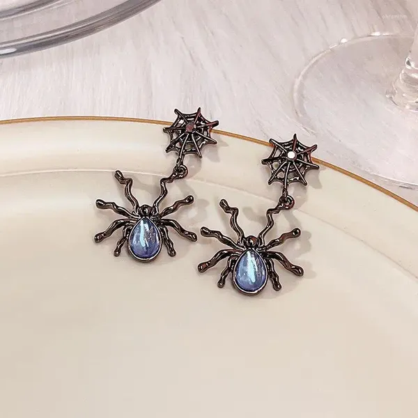 Boucles d'oreilles pendantes Vintage Punk toile d'araignée pour femmes, pierre de lune en cristal, goutte d'insecte, bijoux gothiques d'halloween, 2024