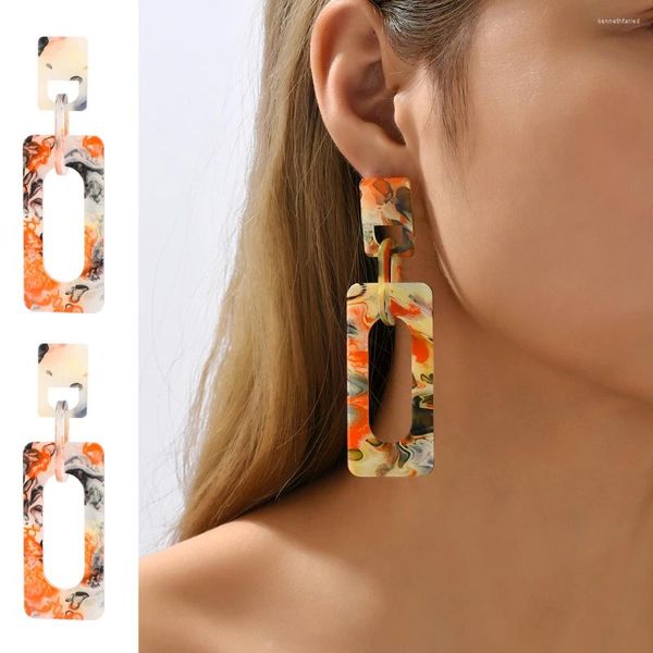 Boucles d'oreilles pendantes Vintage Rectangle motif Pastel acrylique déclaration pour femmes fille Design de luxe élégant mignon Pendientes bijoux