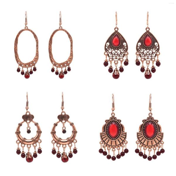 Pendientes colgantes Vintage rojo acrílico geométrico gota para mujer cuentas antiguas turcas Tribal Nepal fiesta joyería regalo