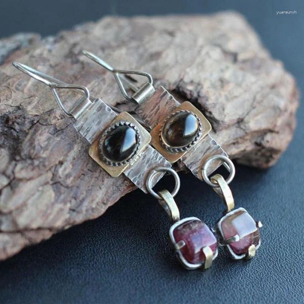 Boucles d'oreilles en peluche en cristal rouge vintage pour femmes conception carrée tribale ovale antique instruction bijoux cadeaux