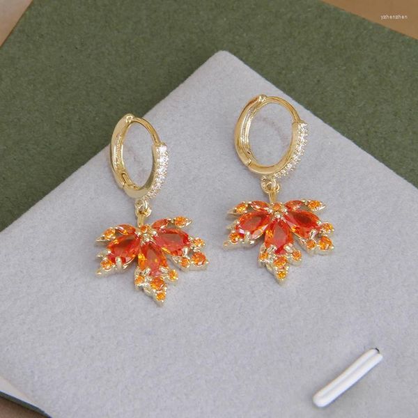 Pendientes colgantes Vintage gota de arce rojo para mujer joyería de marca de moda Zirconia accesorios de fiesta regalos