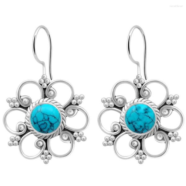 Boucles d'oreilles pendantes Vintage rétro fleur orchidée goutte incrusté pierre bleue mode classique pour femmes filles cadeau