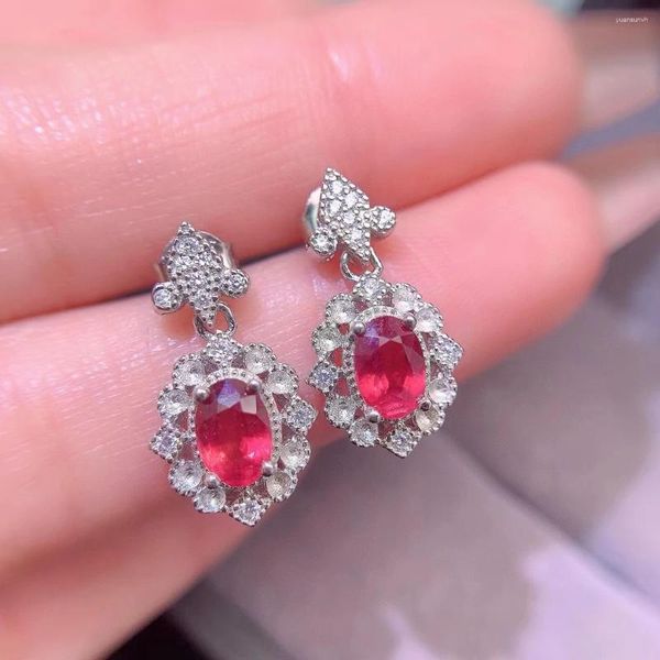 Boucles d'oreilles pendantes Vintage Ruby Stud pour mariage 4 6mm Total 1ct chauffé naturel 18K plaqué or pierre précieuse 925 bijoux en argent