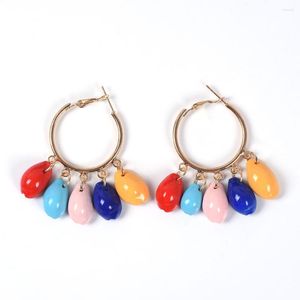 Boucles d'oreilles pendantes Vintage coquille cerceau multicolore grand cercle rond géométrique déclaration boucle d'oreille pour les femmes à la main bijoux de fête de mariage