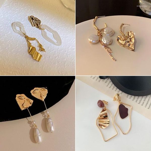 Boucles d'oreilles pendantes Vintage Silver Needle Perle irrégulière Corée du Sud INS Wind Design Sense Of Light Luxury Atmosph