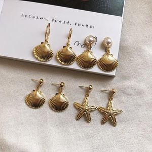 Boucles d'oreilles pendantes Vintage, petite coquille, étoile de mer, déclaration européenne, couleur or, pour femmes et filles, bijoux de fête de mariage, 2023