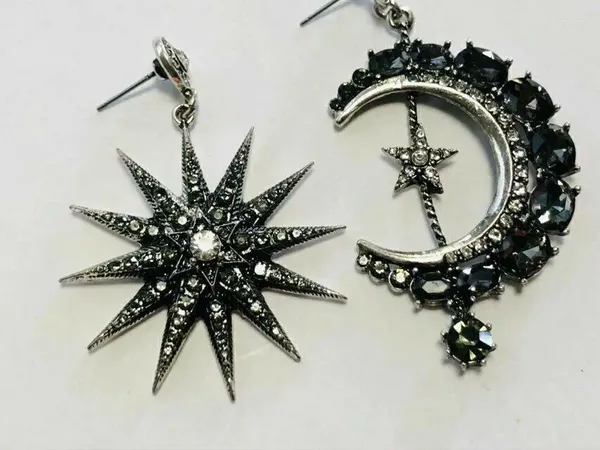 Boucles d’oreilles pendantes style vintage Art Déco Revival Grand Cristal STAR MOON Déclaration