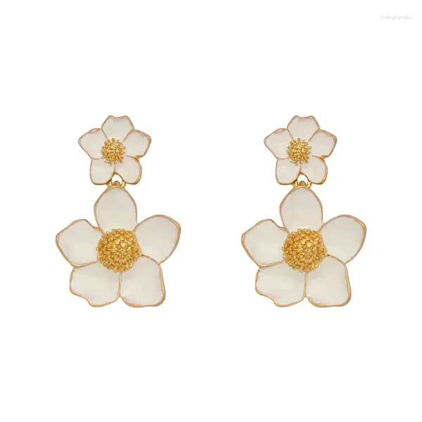 Boucles d'oreilles pendantes en émail de Style Vintage avec Design élégant de fleurs blanches pour femmes, fête de mariage