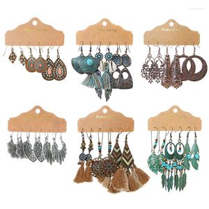 Boucles d'oreilles pendantes Vintage avec pampilles en cristal, ensembles pour femmes, divers ethniques Boho feuille goutte, accessoires de bijoux à la mode 2024