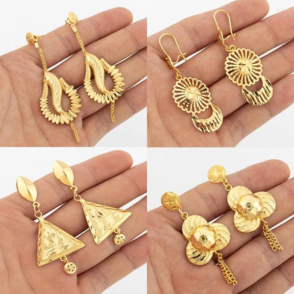 Pendientes colgantes de borla vintage para mujeres joyas boho chapadas accesorios damas retro flor de cobre hueco diario