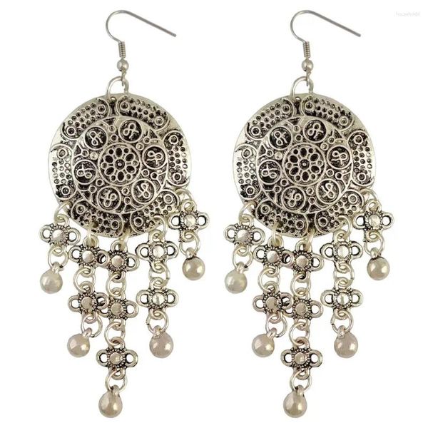 Boucles d'oreilles pendantes Vintage tibétain couleur argent cloches en métal gland goutte Dangel pour femmes Boho ethnique boucle d'oreille turc Tribal indien fête