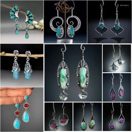 Boucles d'oreilles pendantes Vintage Tribal géométrique pierre crochet femme gitane longue déclaration boucle d'oreille Pendientes Mujer Z4D326