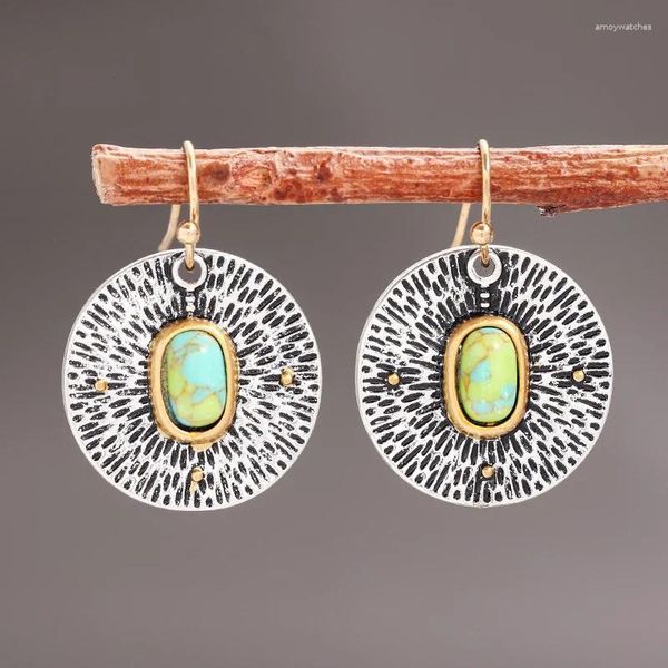 Boucles d'oreilles en peluche Vintage Tribe Green Resin Drop For Women 2024 Bohemian Style Silver Color Metal Wedding Jewelry Cadeaux