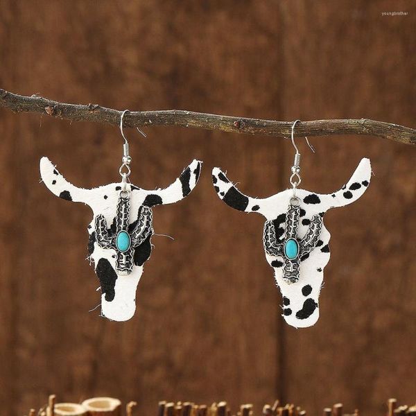 Boucles d'oreilles pendantes Vintage Turquoise Cactus Cowgirl pour femmes filles à la mode Punk motif Animal boucle d'oreille bijoux de Style Cowboy occidental