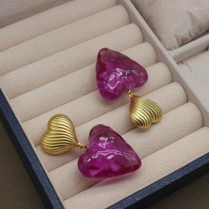 Dange oorbellen vintage uniek ontwerp big jelly hart liefde glazen mistige antieke 22k gouden sieraden voor vrouwen cadeau -boucles d '