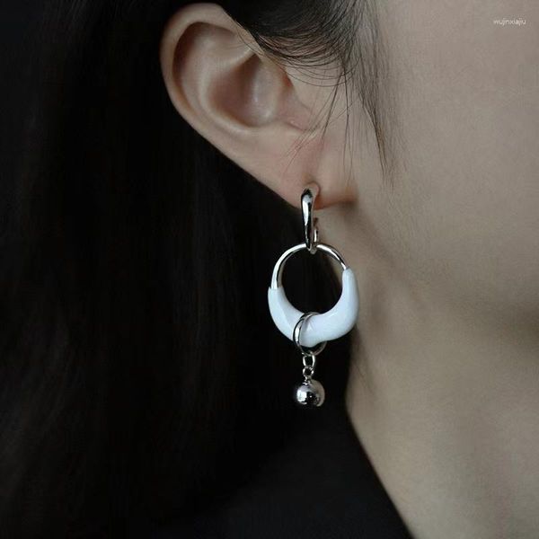 Pendientes colgantes Vintage esmalte blanco círculo gota para mujer chica Punk Metal cuenta borla oreja geométrica Boucle Oreille joyería fina