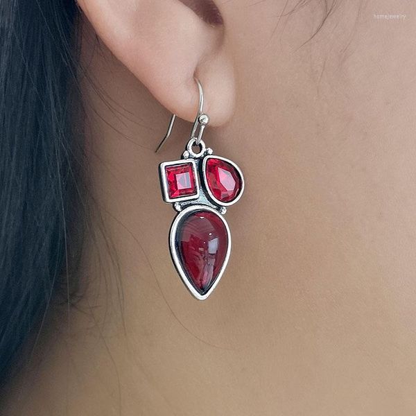 Boucles d'oreilles pendantes Vintage vin rouge goutte d'eau pierre Chic bijoux fruits fins cerise cristal déclaration cadeau de mariage