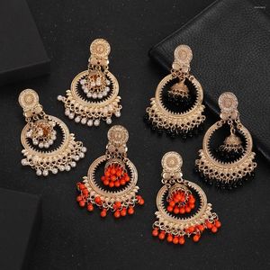 Boucles d'oreilles pendantes Vintage pour femmes, grand rond, couleur or, bohème, blanc, Orange, perles, lanterne, pompon, bijoux de fête à la mode