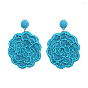 Boucles d'oreilles pendantes Vintage fleur jaune pour femmes, style bohème, perles bleues faites à la main, bijoux de déclaration suspendus, cadeau, vente en gros