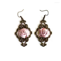 Boucles d'oreilles pendantes fleur violette Rose nœud papillon découpé Bronze métal Vintage crochet gothique Lolita fait à la main rétro bijoux de mode