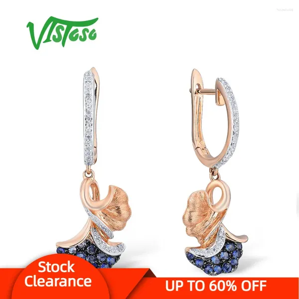 Pendientes colgantes VISTOSO 14K 585 oro rosa para mujeres diamante brillante esmeralda azul zafiro hojas gota elegante joyería fina